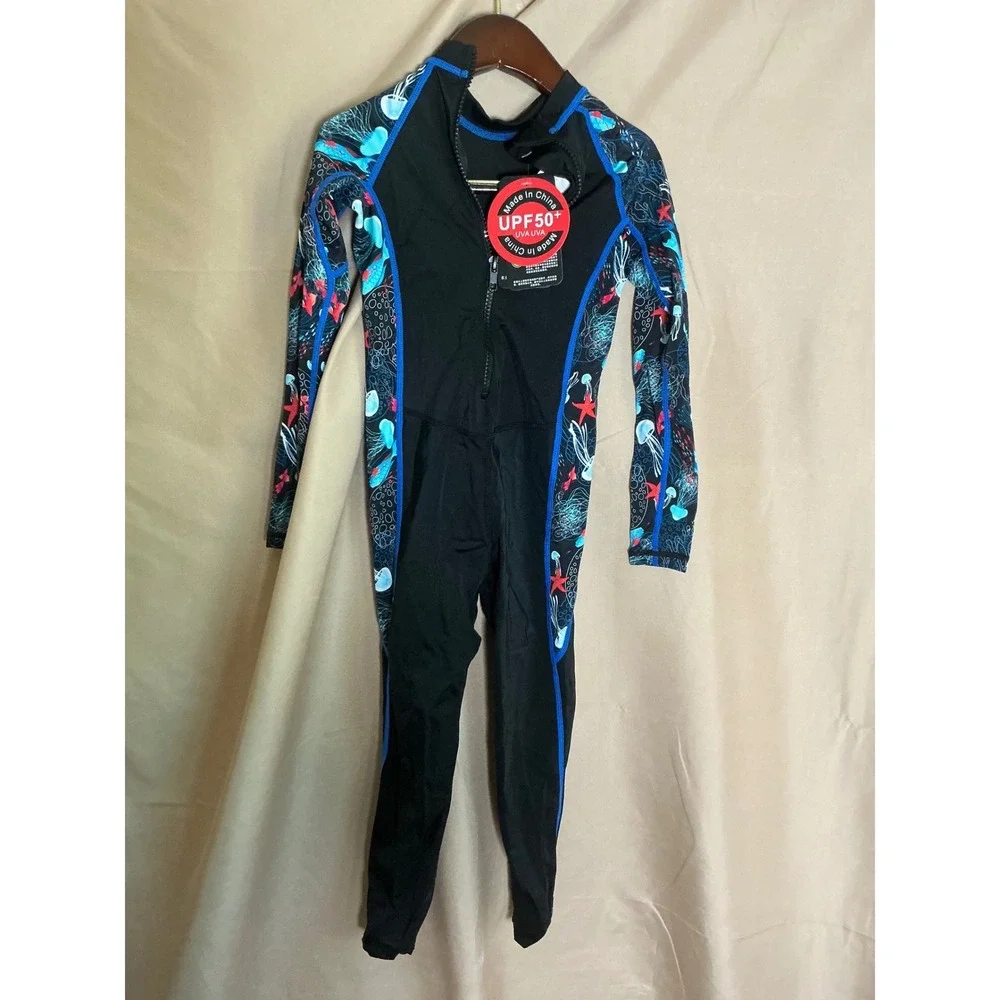 Unbranded‎ Rash Guard Suit Kids M Black New UPF 50+ Full Body Ocean Jellyfish